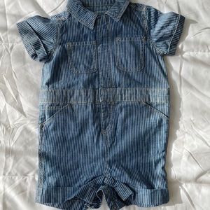 Denim striped shirt sleeve romper baby gap